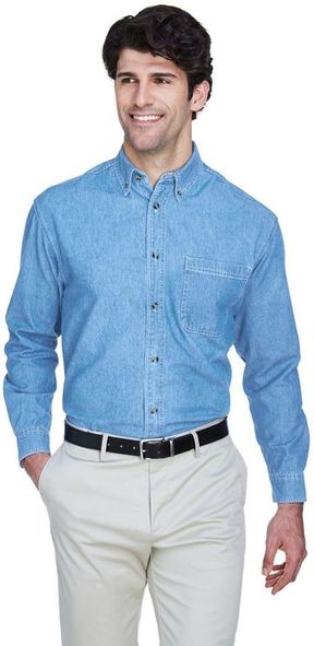 UltraClub Men's Cypress Denim withPocket Long Sleeve Dress Shirt